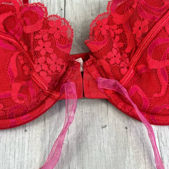 Victorias Secret Red Lace Padded Underwire Front Close Adjustable Strap Bra 36B - Picture 4 of 10